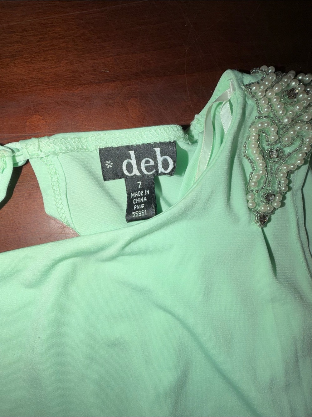 Deb Mint Green Lace Beaded Open Back Mini Dress Size 7 - Picture 3 of 7